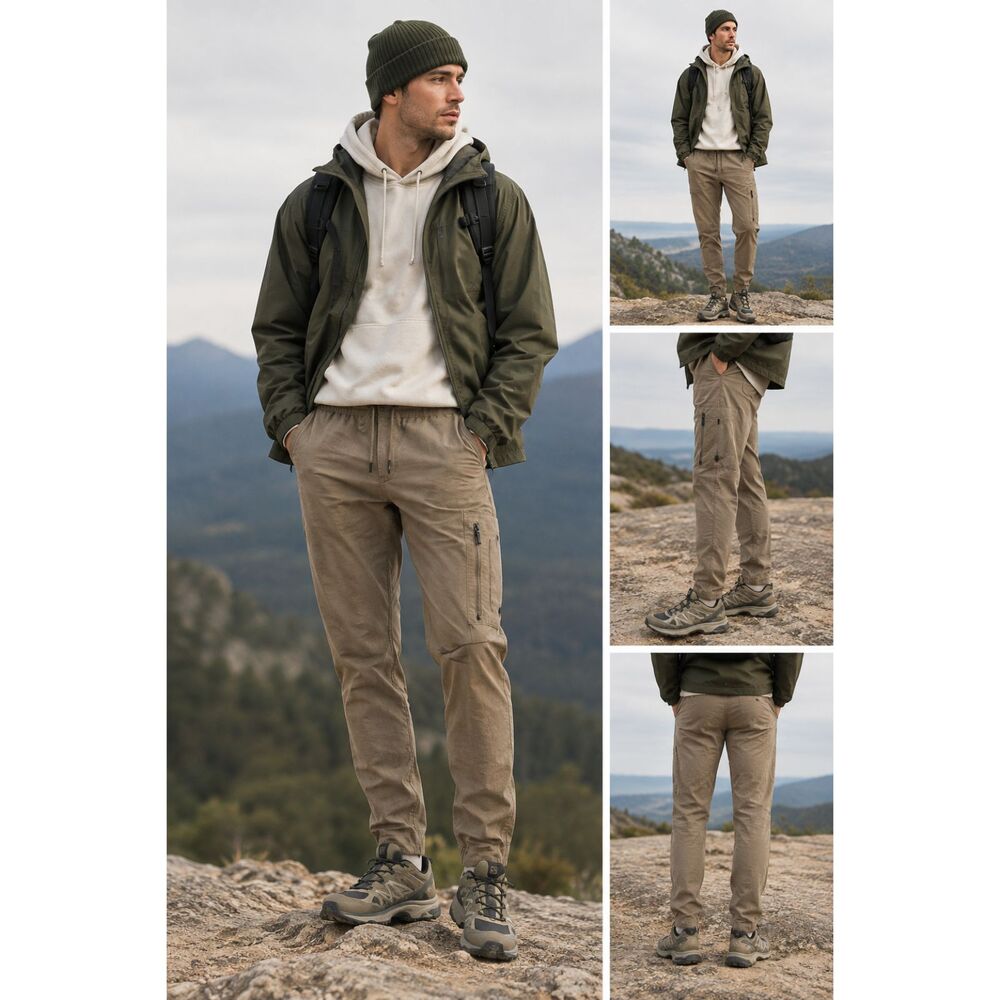 Sonoma Men's Tan Cargo Joggers Utility Pants Zipper Pocket Drawstring M
